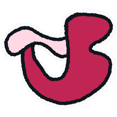 a dark pink ‘B’ shaped blob connecting to a light pink squiggle